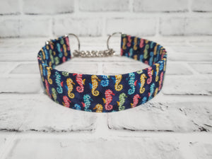Seahorses 1.5" Large Chain Martingale Collar 17"-24"