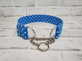 Blue and White Polka Dot 1.5" Large Chain Martingale Collar 17"-24"