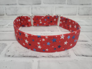 Red Patriotic Stars 1.5" Large Martingale Dog Collar 17"-24"