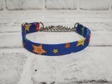 Blue with Stars 5/8" X-Small Chain Martingale Collar  9"-11"