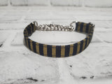 Black and Gold Stripes 5/8" X-Small Chain Martingale Collar  9"-11"