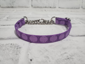 Purple Polka Dot 1/2" X-Small Chain Martingale Collar  9"-11"