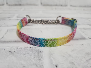 Rainbow Floral 1/2" X-Small Chain Martingale Collar  9"-11"