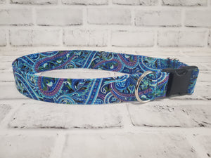 Blue and Purple Paisley 1.5" XL  Buckle Dog Collar 18"-30"
