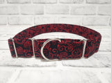 Black and Red Hollyhock 1.5" XL Martingale Collar 17"-28"