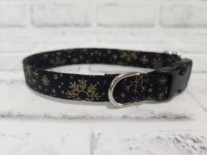 Black with Gold Snowflakes 5/8" X-Small Buckle Collar  7"-11"
