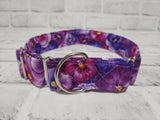 Purple Pansies 1.5" Large Martingale Dog Collar 17"-24"