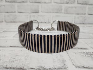 Navy and Natural Stripes 1.5" Large Chain Martingale Collar 17"-24"