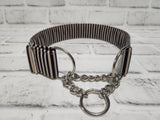 Navy and Natural Stripes 1.5" Large Chain Martingale Collar 17"-24"