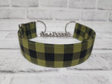Green Plaid 1.5" Medium Chain Martingale Dog Collar 12"-19"