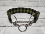 Green Plaid 1.5" Medium Chain Martingale Dog Collar 12"-19"