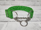 Green Dandelion 1.5" Medium Chain Martingale Dog Collar 12"-19"