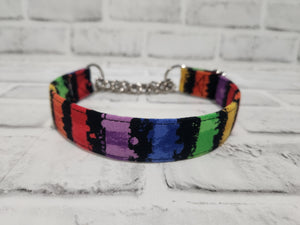 Rainbow Paint Stripes 1" Medium Chain Martingale Collar 12"-19"