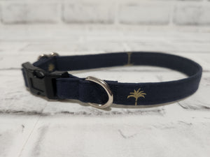 Navy with Gold Palm Trees 1/2" X-Small Buckle Collar  7"-11"