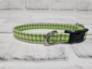Green Gingham 1/2" X-Small Buckle Collar  7"-11"