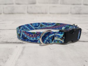 Blue and Purple Paisley 5/8" X-Small Buckle Collar  7"-11"