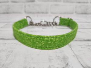 Lime Green Floral 3/4" Small Chain Martingale Collar 10"-15"