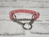 Pink Herringbone 3/4" Small Chain Martingale Collar 10"-15"