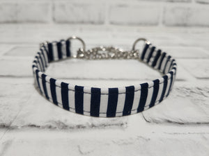 Navy and White Stripes 3/4" Small Chain Martingale Collar 10"-15"
