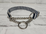 Navy and White Stripes 3/4" Small Chain Martingale Collar 10"-15"
