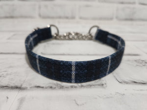Navy Plaid 3/4" Small Chain Martingale Collar 10"-15"