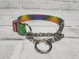 Rainbow Plaid 3/4" Small Chain Martingale Collar 10"-15"