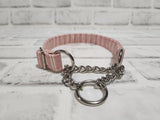Vintage Soft Pink Stripes 3/4" Small Chain Martingale Collar 10"-15"