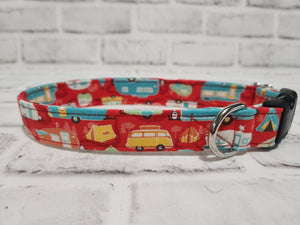Campers on Red 1" Medium Buckle Collar 12"-19"