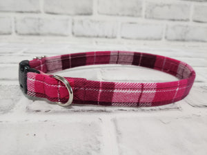 Pink Plaid Flannel 3/4" Medium Buckle Collar 12"-19"