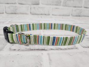 Green Stripes 3/4" Medium Buckle Collar 12"-19"