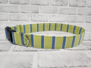 Green and Blue Stripes 1.5" XL  Buckle Dog Collar 18"-30"