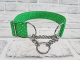 Green and White Polka Dot 1.5" Large Chain Martingale Collar 17"-24"