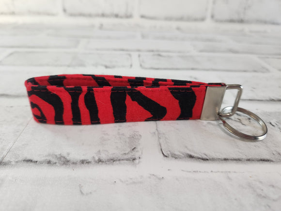 Red and Black Zebra Fabric Key Fob