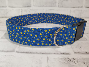 Blue and yellow floral 2" XL  Buckle Dog Collar 18"-30"