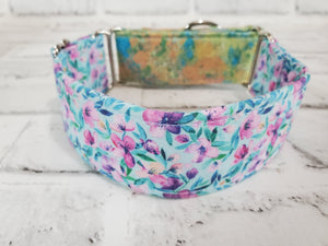 Floral Watercolor Two-Tone 1.5" Small Martingale Collar 10"-15"
