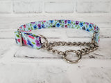 Watercolor Floral 5/8" Small Chain Martingale Collar 10"-15"
