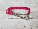 Pink Leopard 5/8" Small Chain Martingale Collar 10"-15"