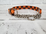 Black and Orange Plaid 3/4" Small Chain Martingale Collar 10"-15"