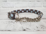 Grey w/ Blue Circles 3/4" Small Chain Martingale Collar 10"-15"