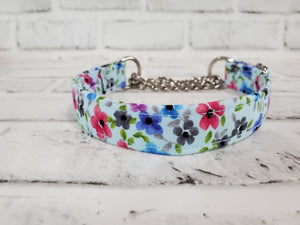 Watercolor Floral 3/4" Small Chain Martingale Collar 10"-15"